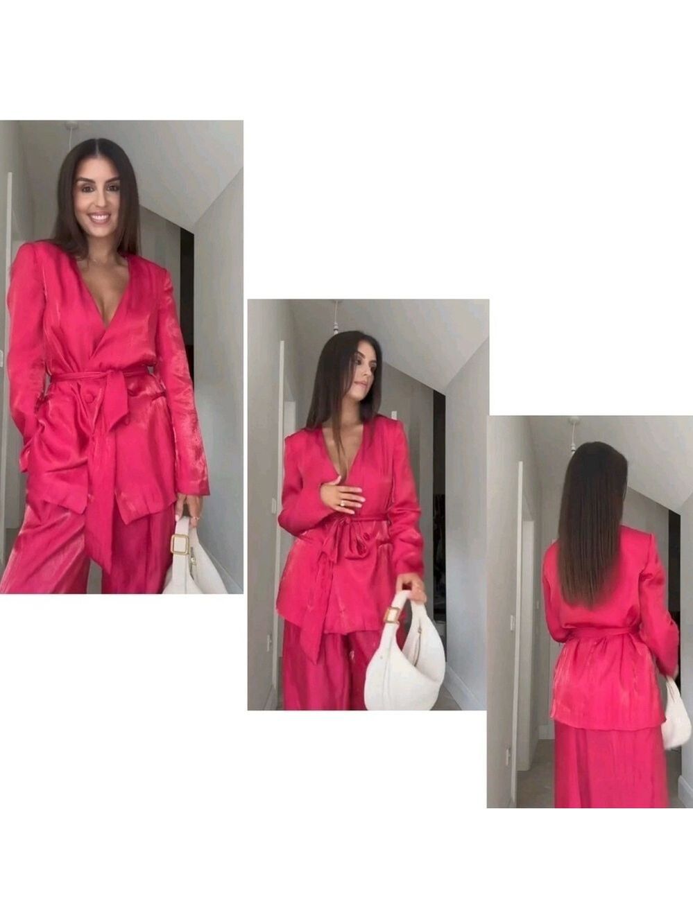 ZARA Women's Blazer Wrinkle Effect Belted fuchsia Hot Pink NWOT Sz L relaxed fit